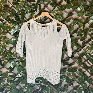 LC Lauren Conrad Sweater Gray Lace Cold Shoulder Key Hole